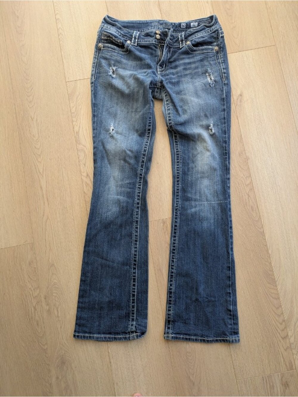 Miss Me JP5129 Women's Jeans Size 30 Blue Bootcut Stretch Embellished Pocket Y2K